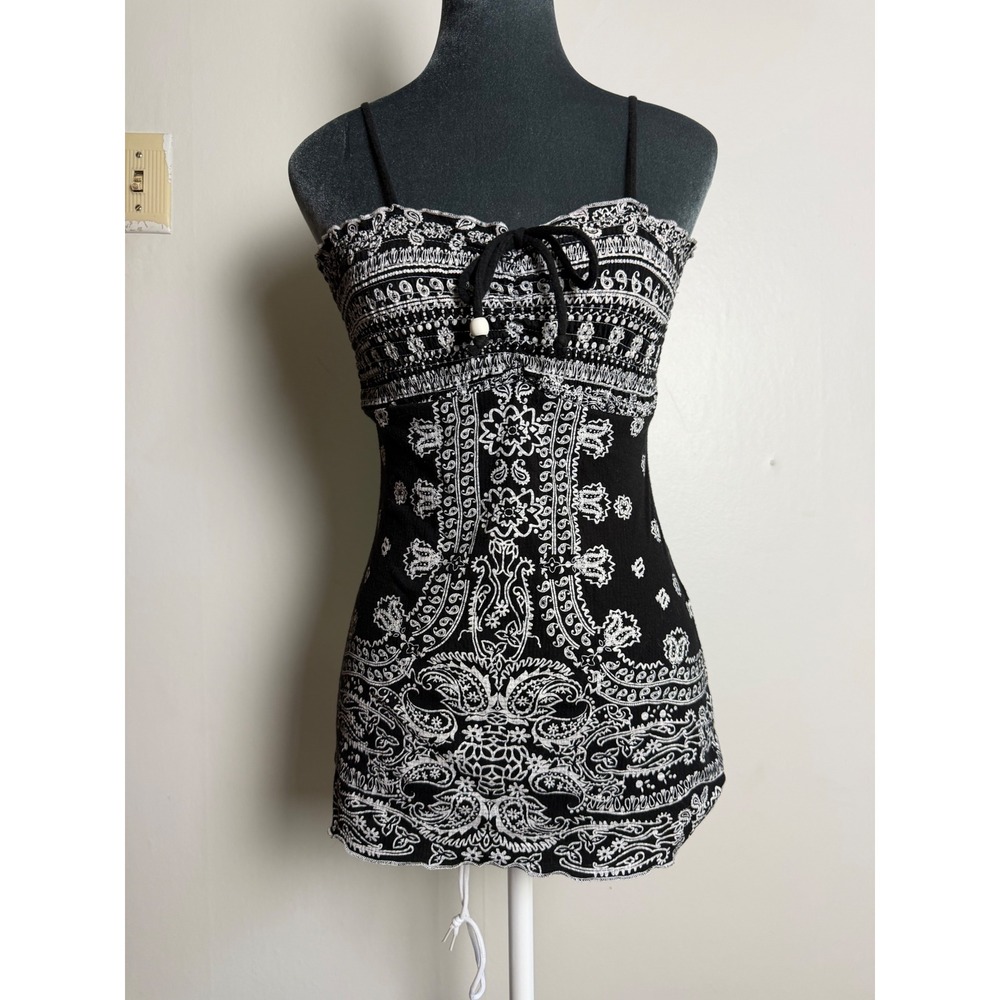 Boho Paisley Bandana Print Smocked Camisole‎ Top Y2K Festival almost famous tank